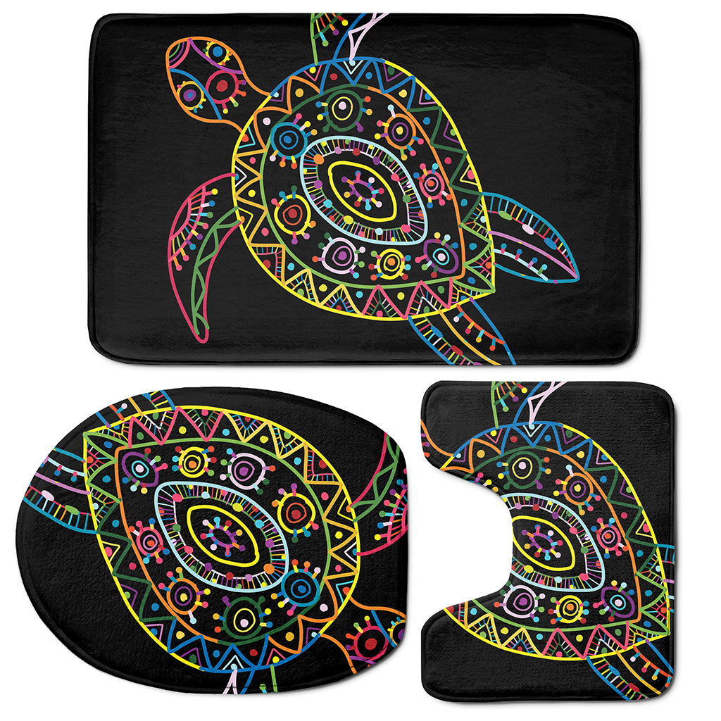 Colorful Sea Turtle Print 3 Piece Bath Mat Set