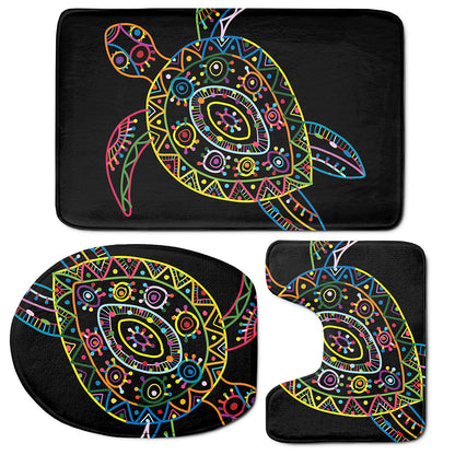 Colorful Sea Turtle Print 3 Piece Bath Mat Set