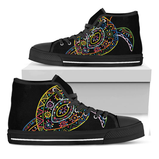 Colorful Sea Turtle Print Black High Top Shoes