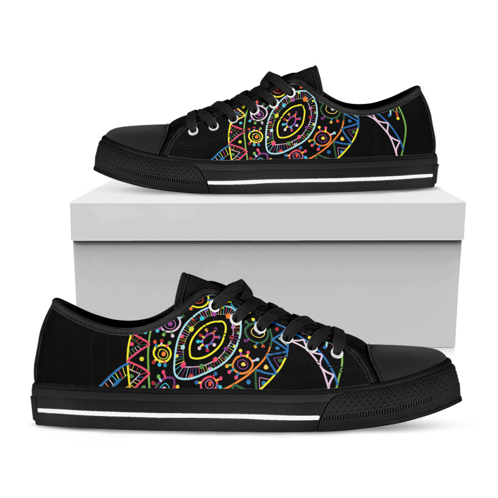 Colorful Sea Turtle Print Black Low Top Shoes 