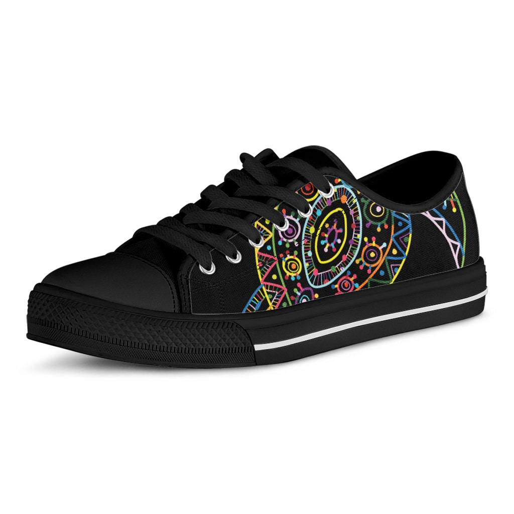 Colorful Sea Turtle Print Black Low Top Shoes 