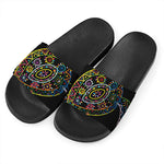 Colorful Sea Turtle Print Black Slide Sandals