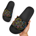 Colorful Sea Turtle Print Black Slide Sandals
