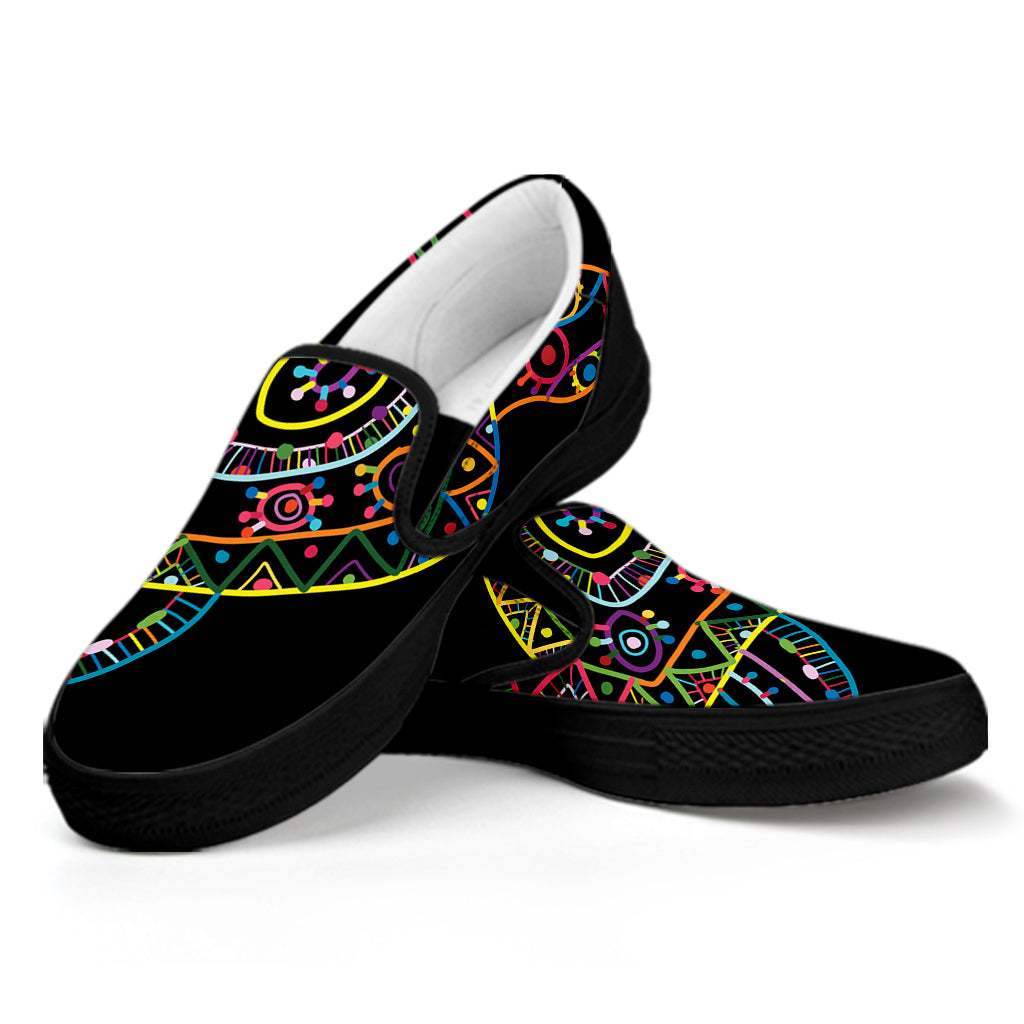 Colorful Sea Turtle Print Black Slip On Shoes