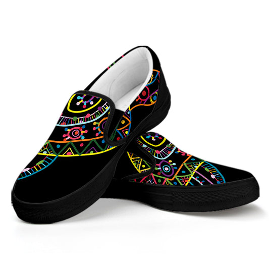 Colorful Sea Turtle Print Black Slip On Shoes