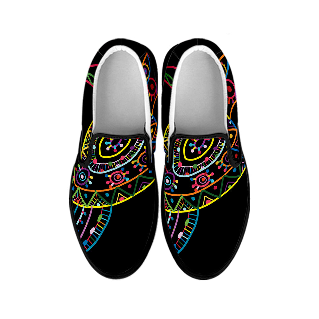 Colorful Sea Turtle Print Black Slip On Shoes