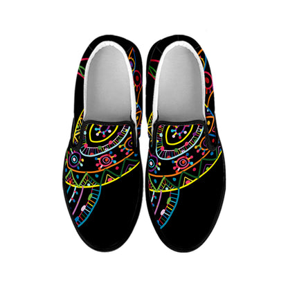 Colorful Sea Turtle Print Black Slip On Shoes