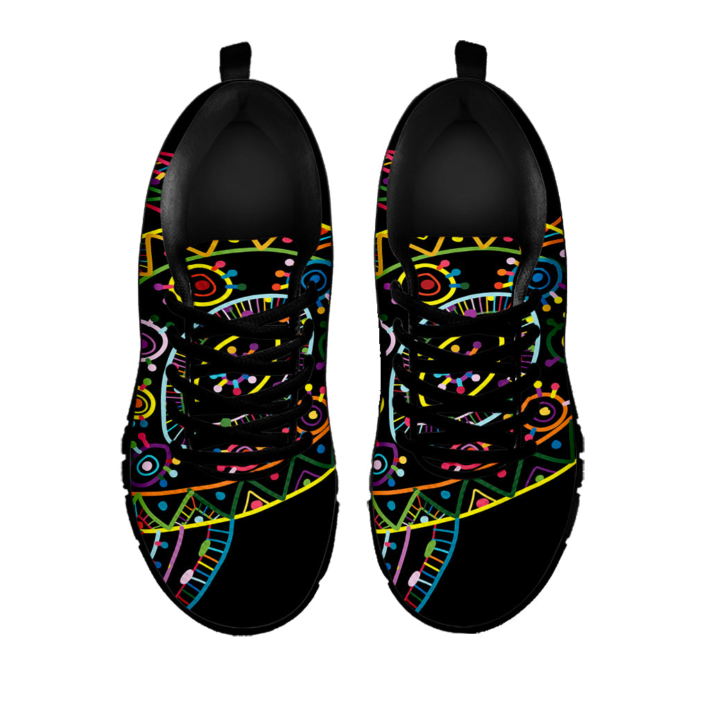 Colorful Sea Turtle Print Black Sneakers