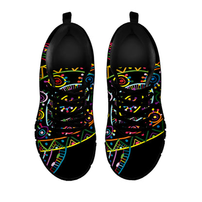 Colorful Sea Turtle Print Black Sneakers
