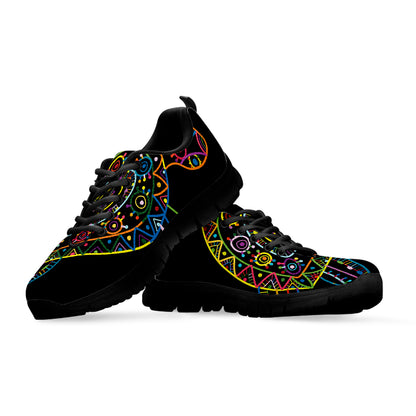 Colorful Sea Turtle Print Black Sneakers