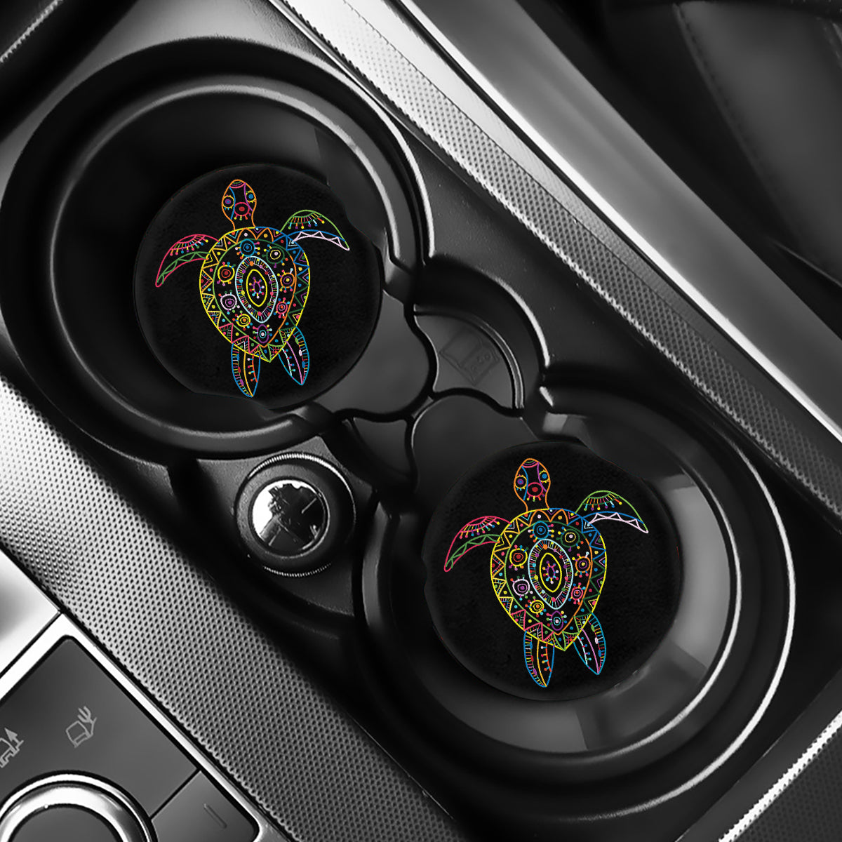 Colorful Sea Turtle Print Car Coasters