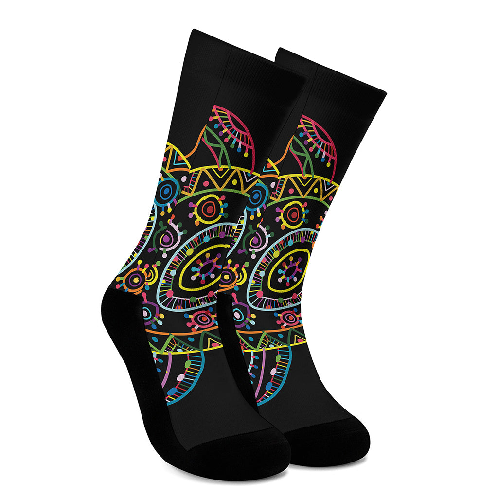 Colorful Sea Turtle Print Crew Socks