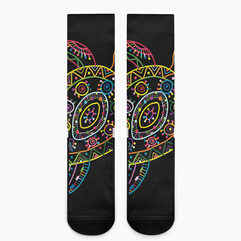 Colorful Sea Turtle Print Crew Socks