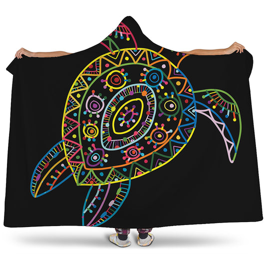 Colorful Sea Turtle Print Hooded Blanket