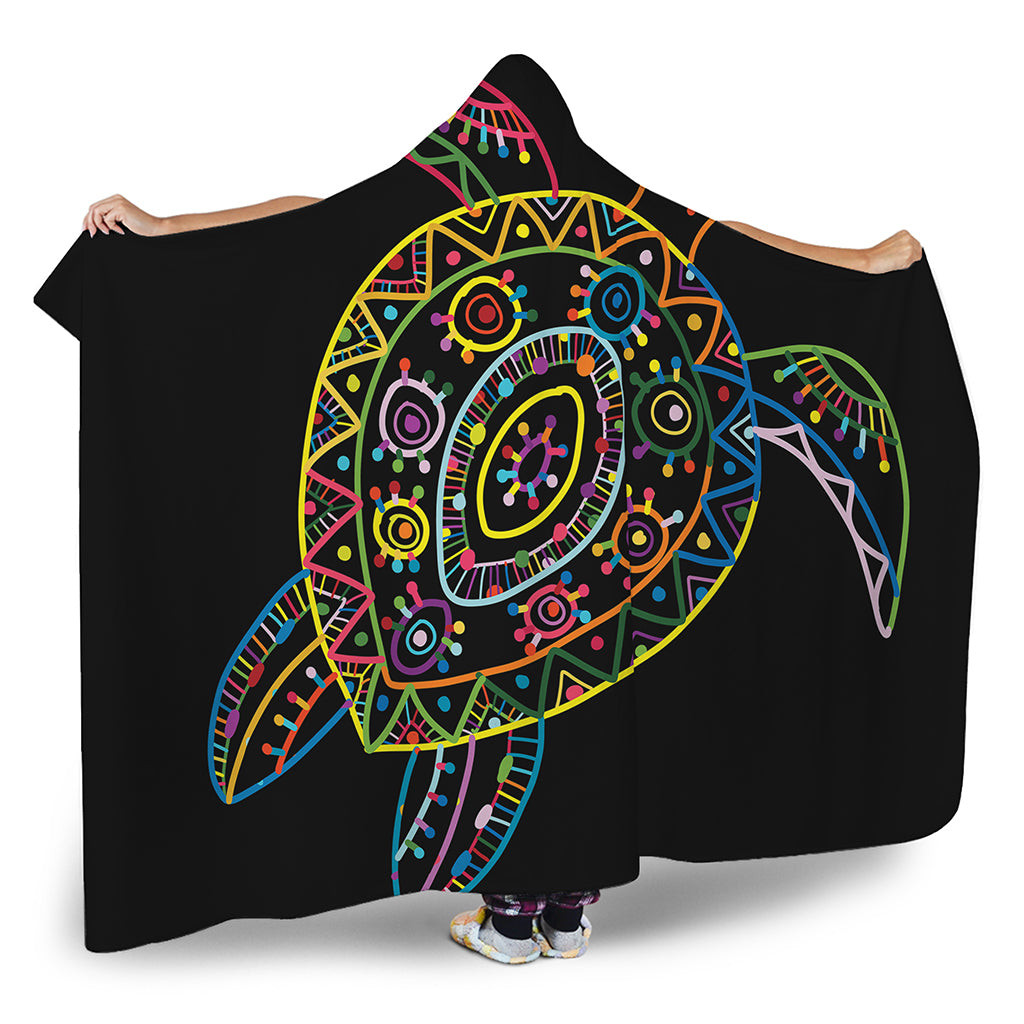 Colorful Sea Turtle Print Hooded Blanket
