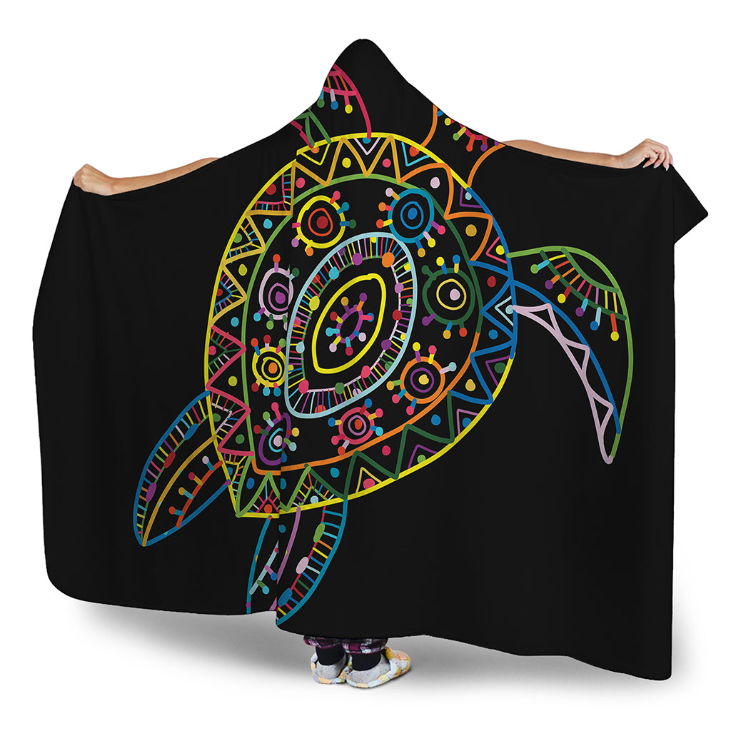 Colorful Sea Turtle Print Hooded Blanket