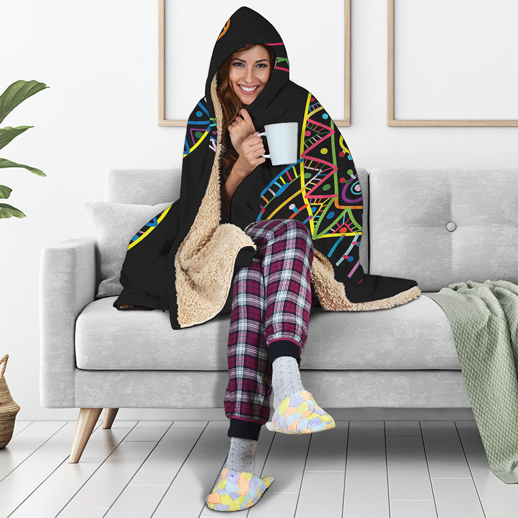 Colorful Sea Turtle Print Hooded Blanket