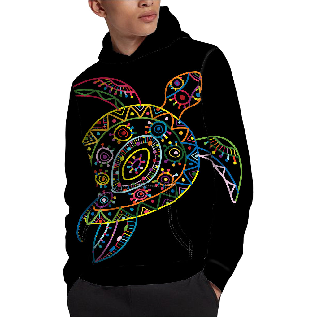 Colorful Sea Turtle Print Pullover Hoodie