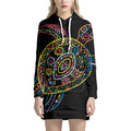 Colorful Sea Turtle Print Pullover Hoodie Dress