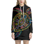 Colorful Sea Turtle Print Pullover Hoodie Dress