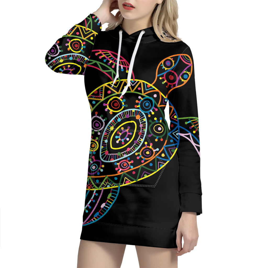 Colorful Sea Turtle Print Pullover Hoodie Dress