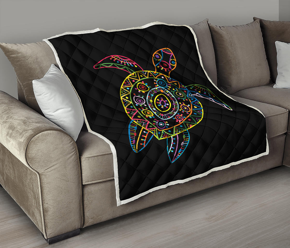 Colorful Sea Turtle Print Quilt