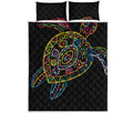 Colorful Sea Turtle Print Quilt Bed Set