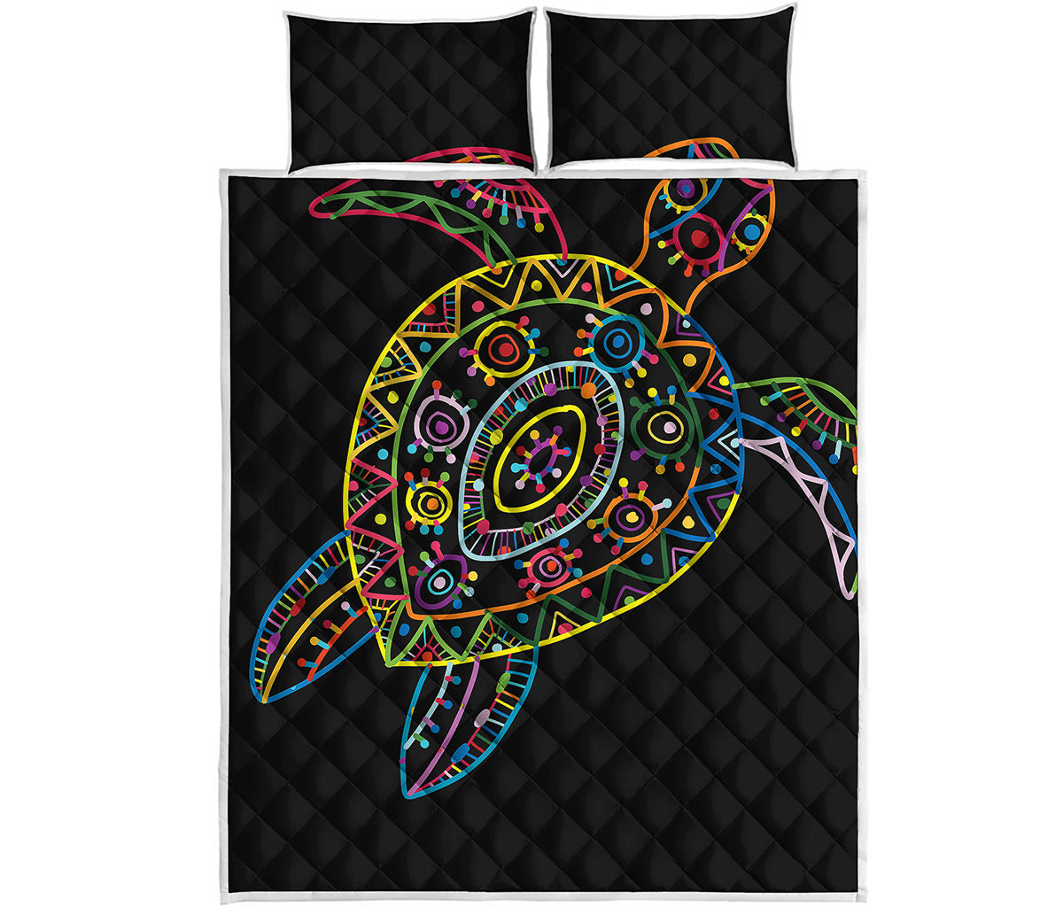 Colorful Sea Turtle Print Quilt Bed Set