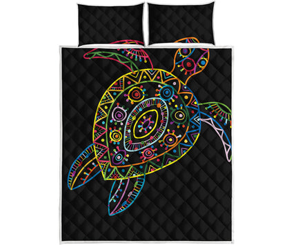 Colorful Sea Turtle Print Quilt Bed Set