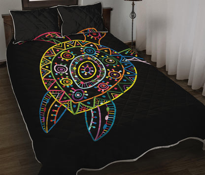 Colorful Sea Turtle Print Quilt Bed Set