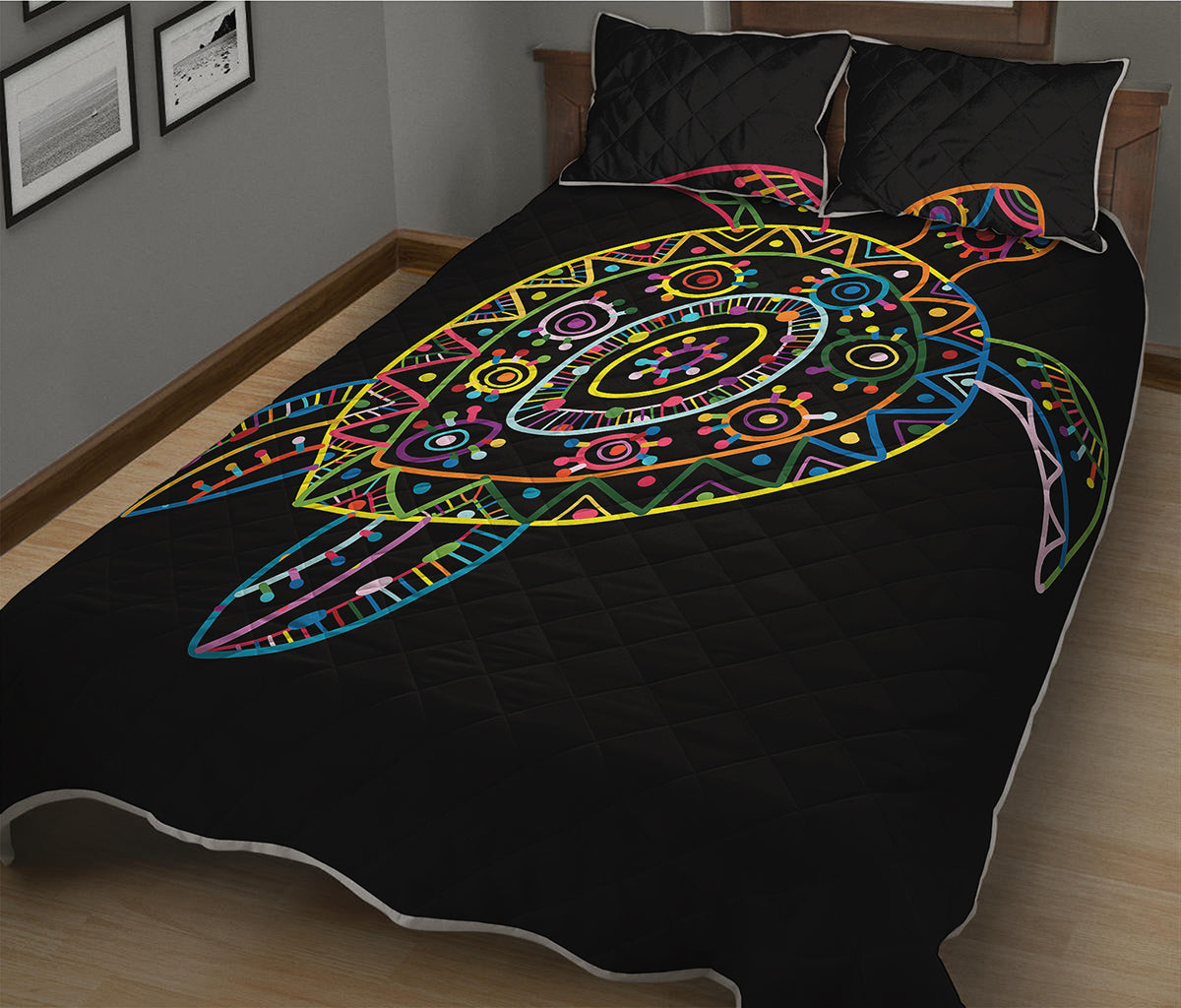 Colorful Sea Turtle Print Quilt Bed Set