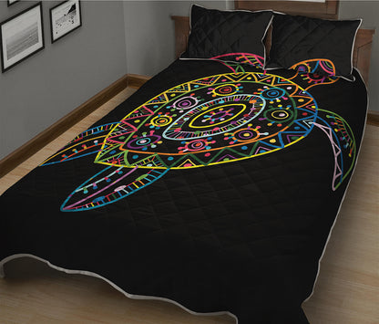 Colorful Sea Turtle Print Quilt Bed Set