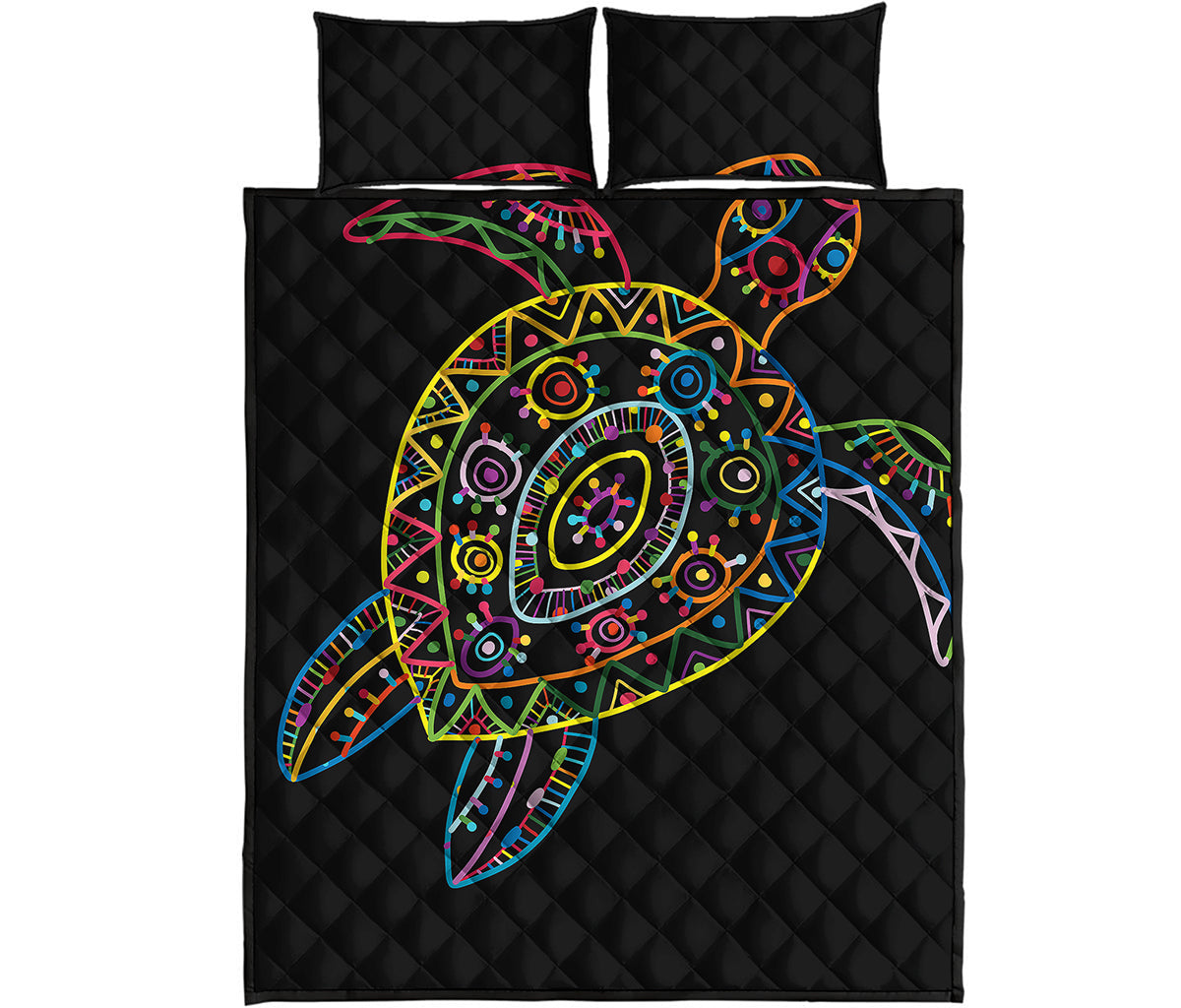 Colorful Sea Turtle Print Quilt Bed Set