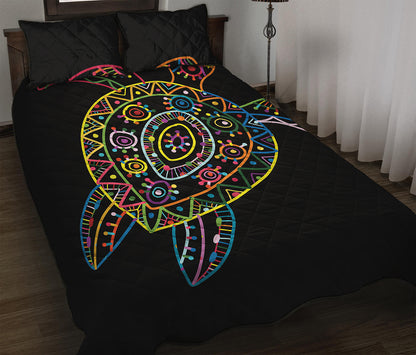 Colorful Sea Turtle Print Quilt Bed Set