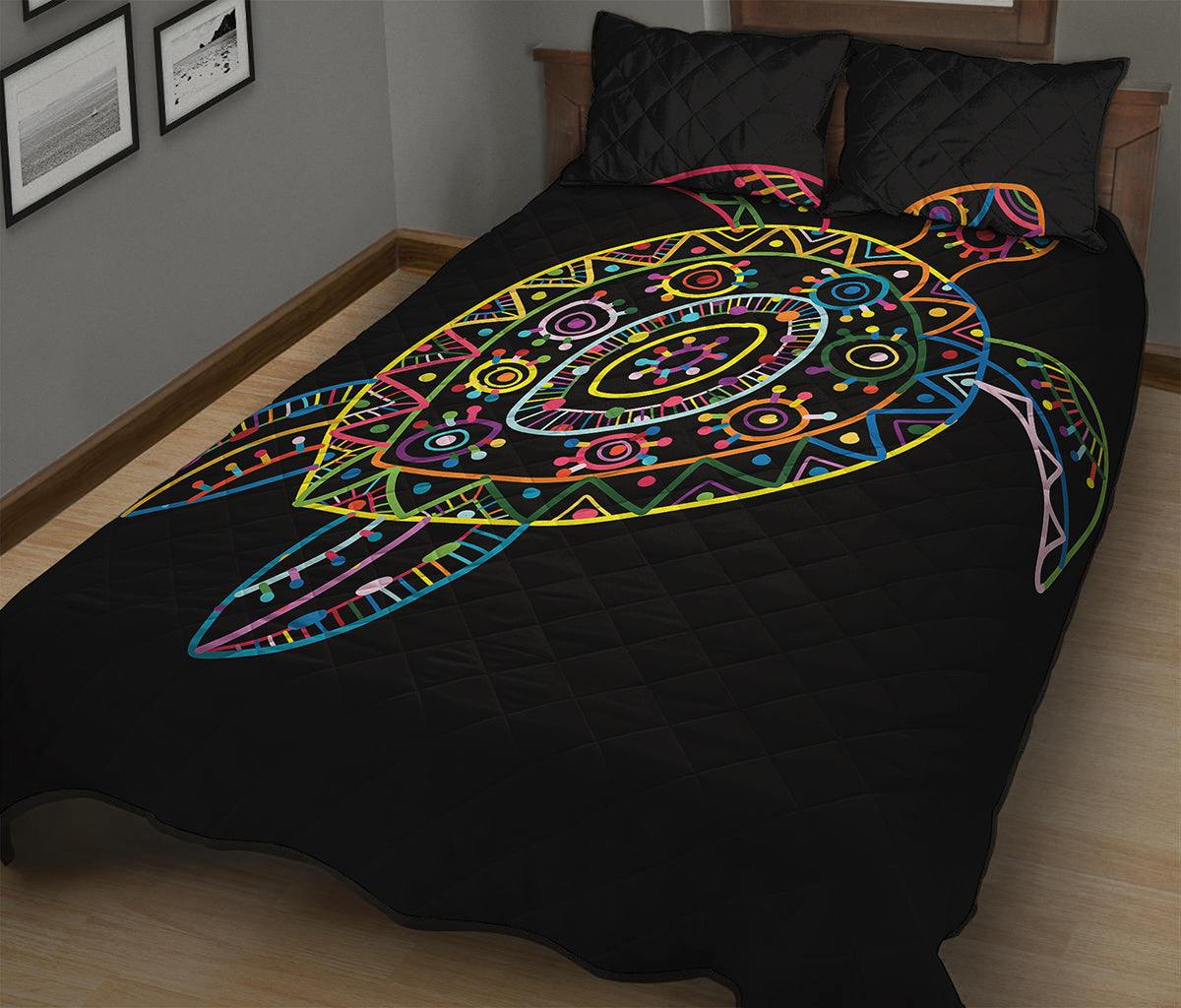 Colorful Sea Turtle Print Quilt Bed Set