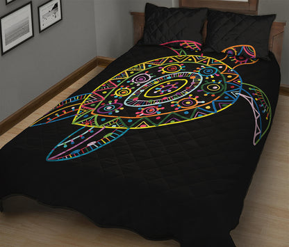 Colorful Sea Turtle Print Quilt Bed Set