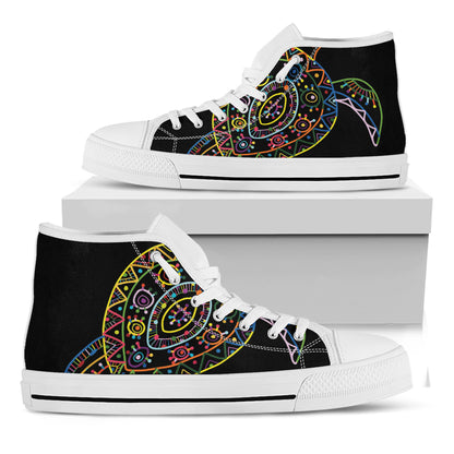 Colorful Sea Turtle Print White High Top Shoes