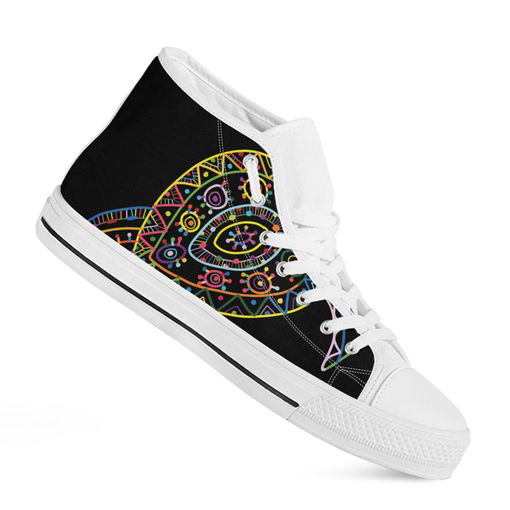 Colorful Sea Turtle Print White High Top Shoes