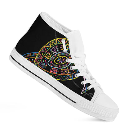 Colorful Sea Turtle Print White High Top Shoes