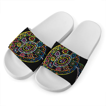 Colorful Sea Turtle Print White Slide Sandals