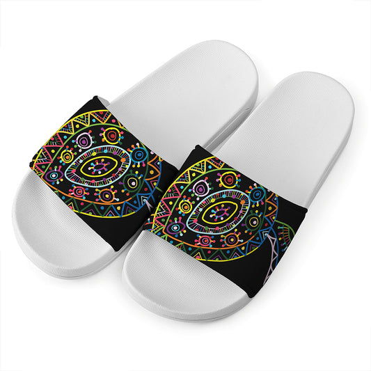Colorful Sea Turtle Print White Slide Sandals