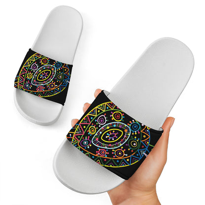 Colorful Sea Turtle Print White Slide Sandals