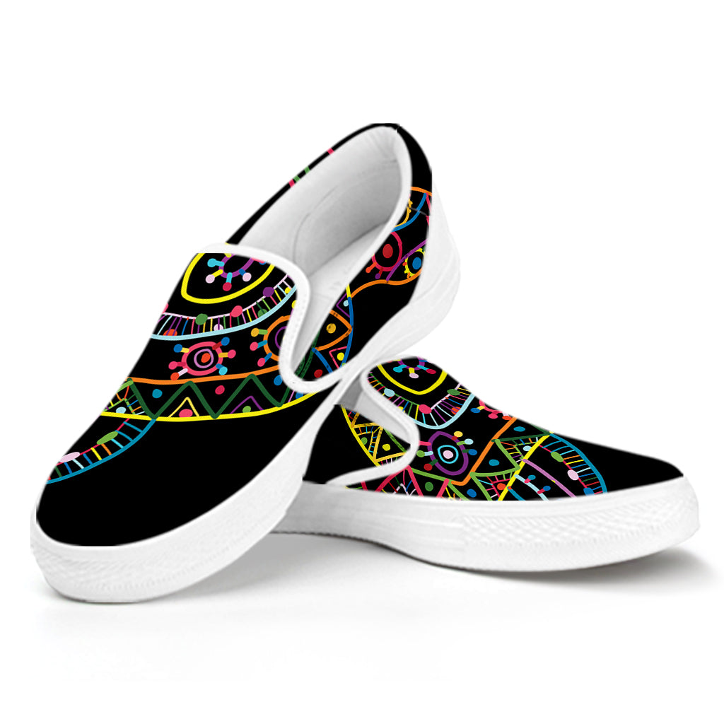 Colorful Sea Turtle Print White Slip On Shoes
