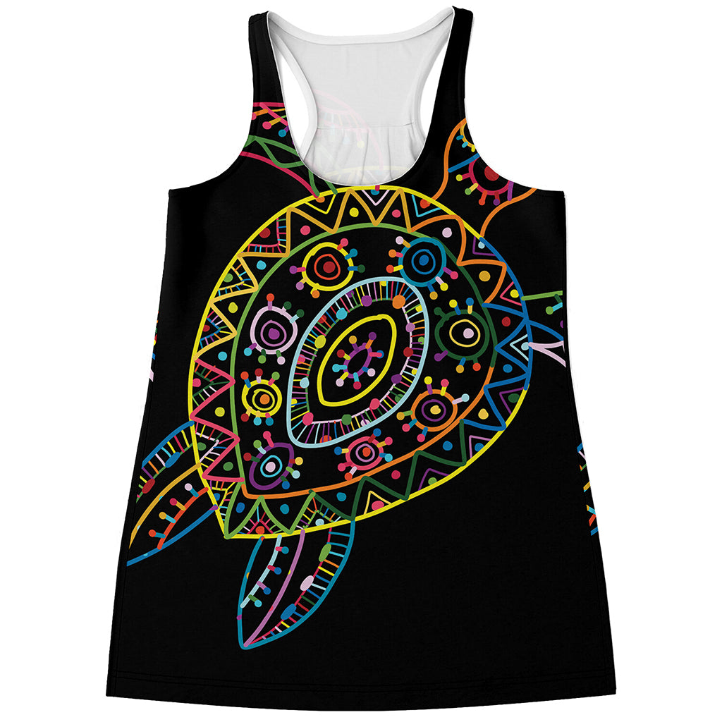 Colorful Sea Turtle Print Women's Racerback Tank Top