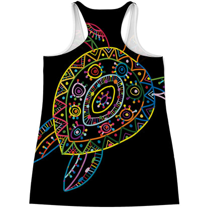 Colorful Sea Turtle Print Women's Racerback Tank Top