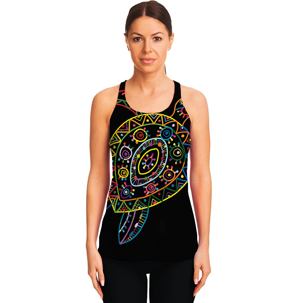 Colorful Sea Turtle Print Women's Racerback Tank Top