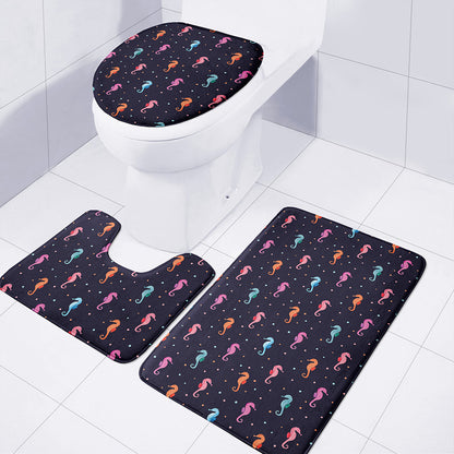 Colorful Seahorse Pattern Print 3 Piece Bath Mat Set