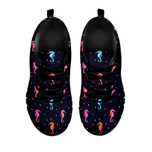 Colorful Seahorse Pattern Print Black Sneakers