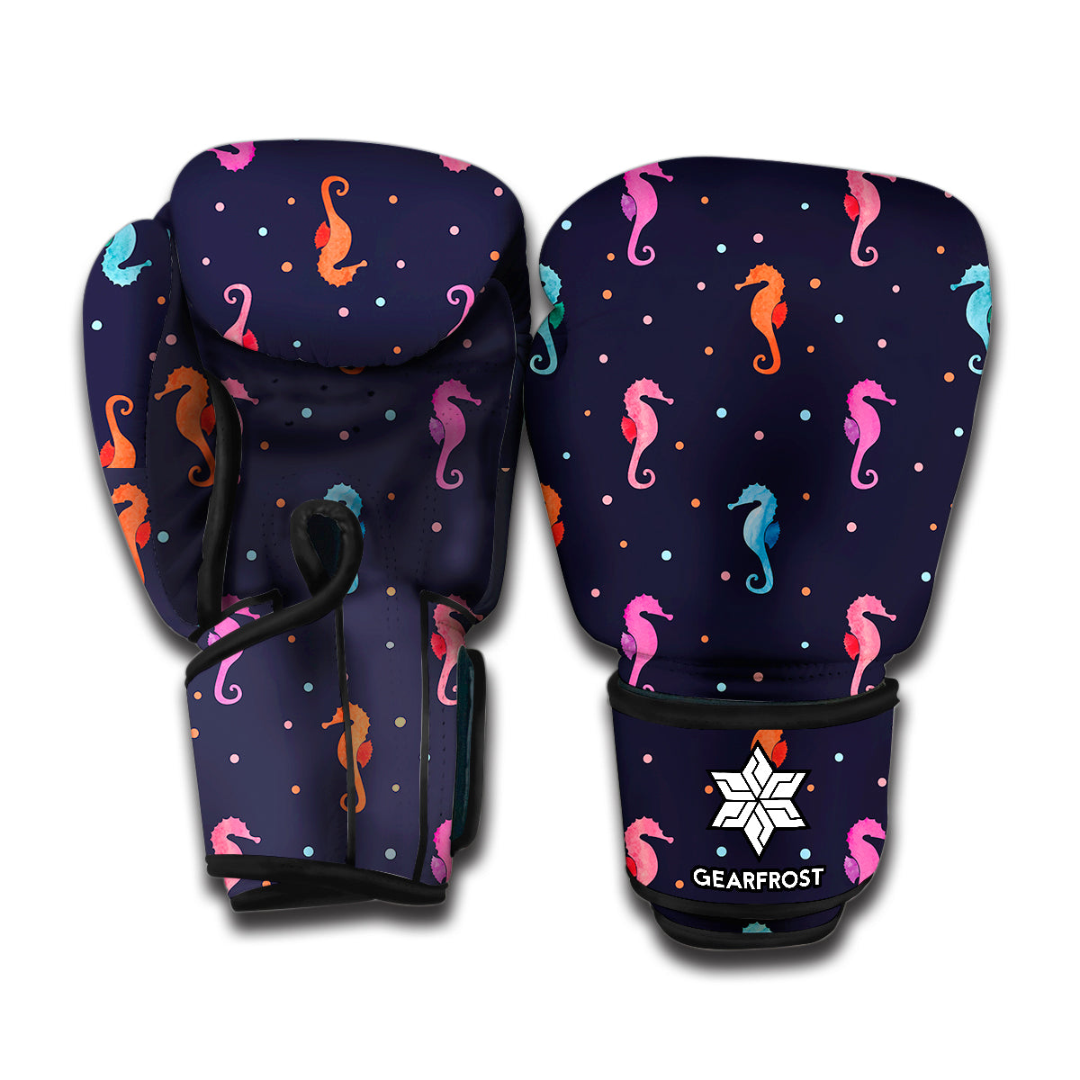 Colorful Seahorse Pattern Print Boxing Gloves