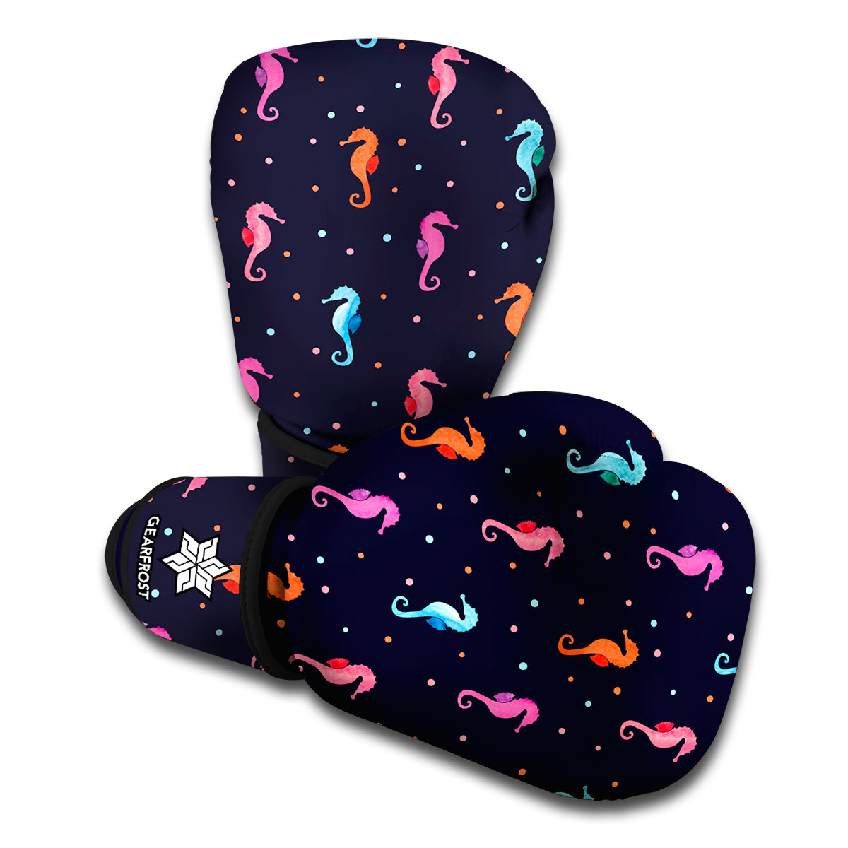 Colorful Seahorse Pattern Print Boxing Gloves